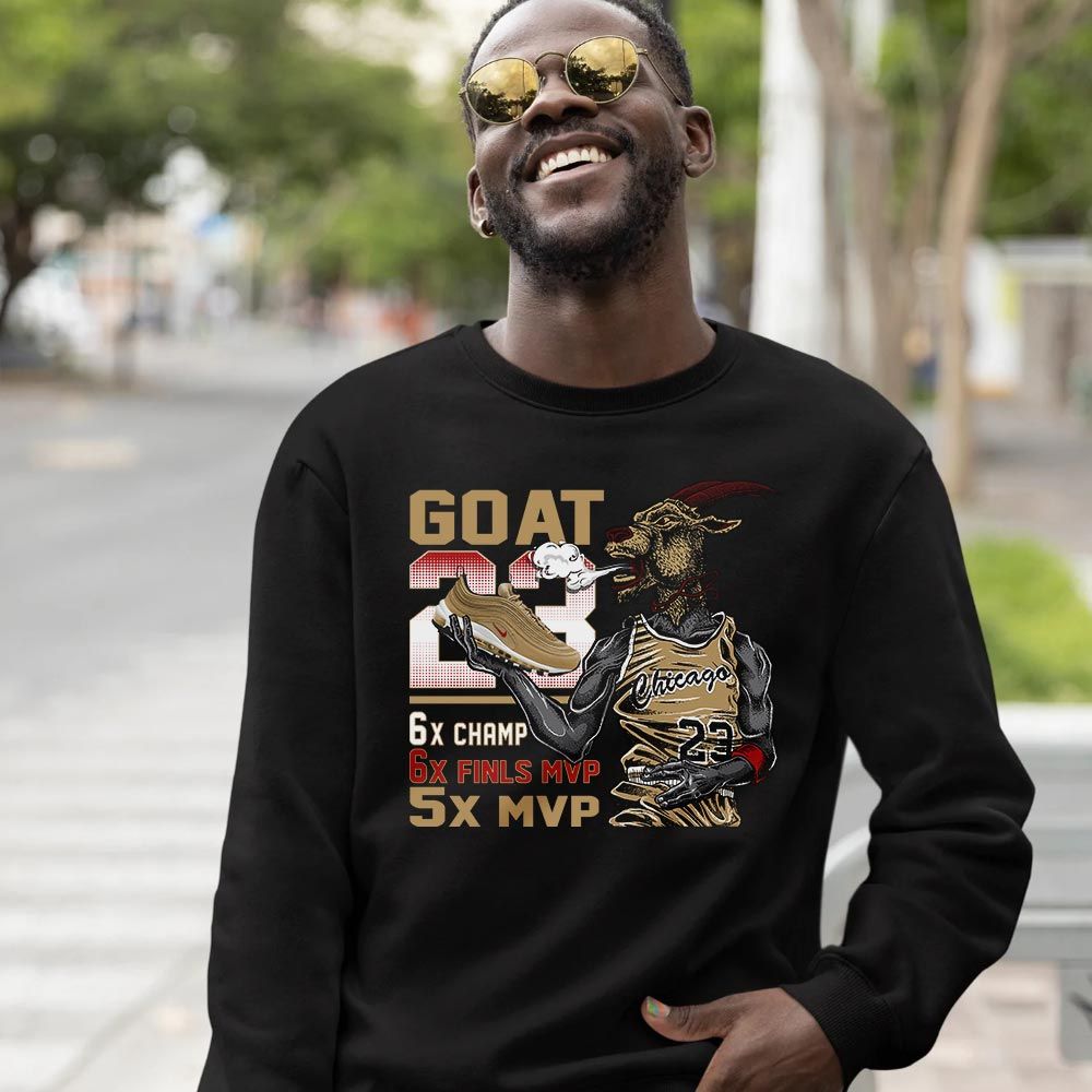 Goat MVP Sneaker Shirt Match Air Max 97 Metallic Gold, Air Max 97 Gold Bullet MKO T-Shirt Goat MVP Sneaker Shirt Match Air Max 97 Metallic Gold, Air Max 97 Gold Bullet MKO T-Shirt