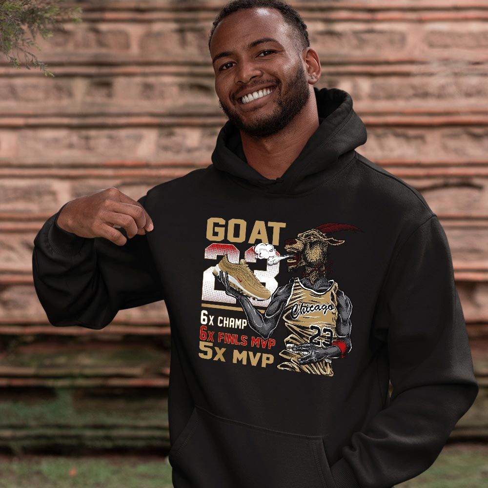 Goat MVP Sneaker Shirt Match Air Max 97 Metallic Gold, Air Max 97 Gold Bullet MKO T-Shirt Goat MVP Sneaker Shirt Match Air Max 97 Metallic Gold, Air Max 97 Gold Bullet MKO T-Shirt