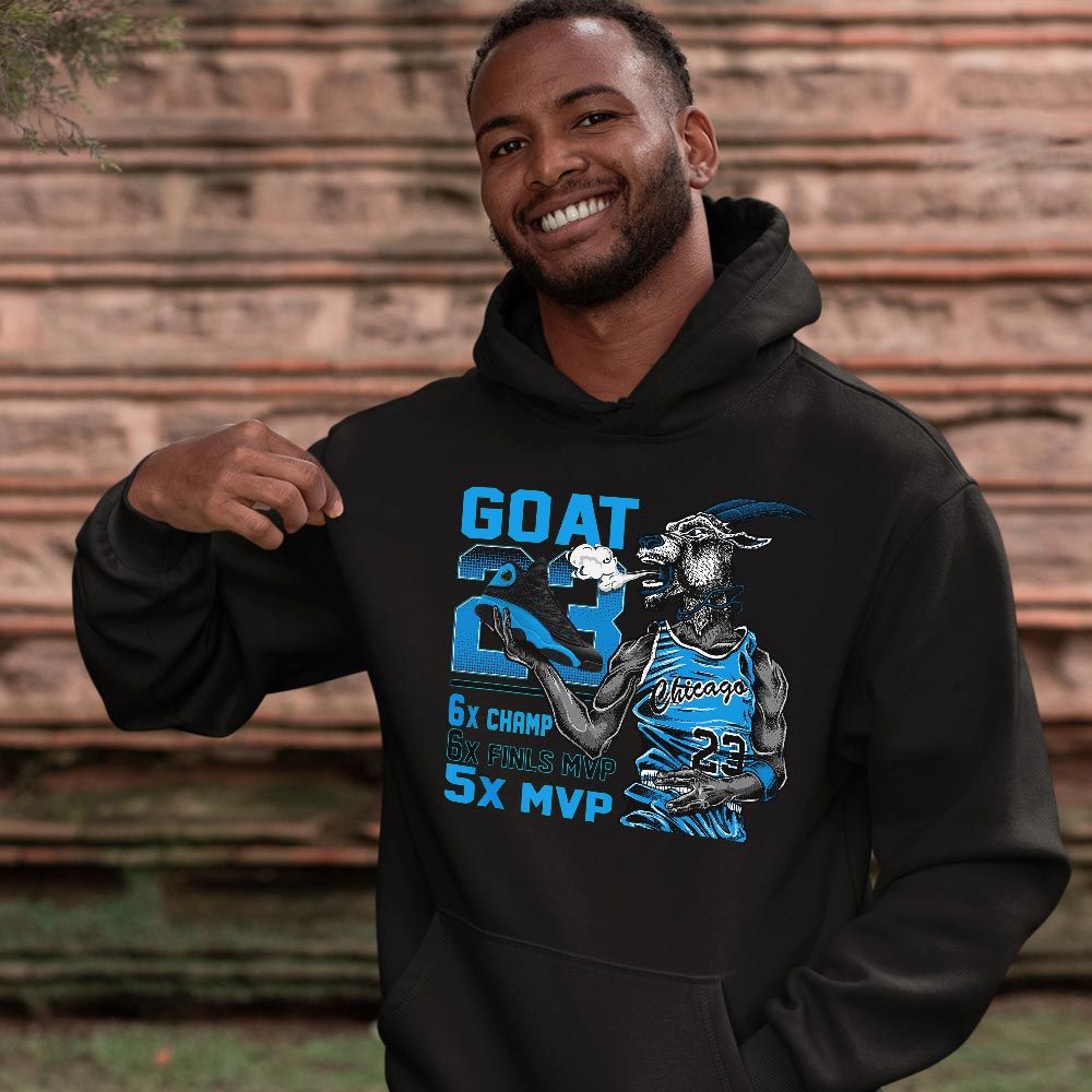 Goat MVP Sneaker Shirt Match Black University Blue 13s, Jordan 13 Black University Blue 2022 MKO Sweatshirt Goat MVP Sneaker Shirt Match Black University Blue 13s, Jordan 13 Black University Blue 2022 MKO Sweatshirt