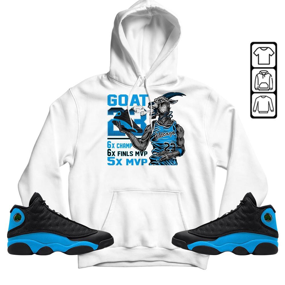 Goat MVP Sneaker Shirt Match Black University Blue 13s, Jordan 13 Black University Blue 2022 MKO Sweatshirt Goat MVP Sneaker Shirt Match Black University Blue 13s, Jordan 13 Black University Blue 2022 MKO Sweatshirt