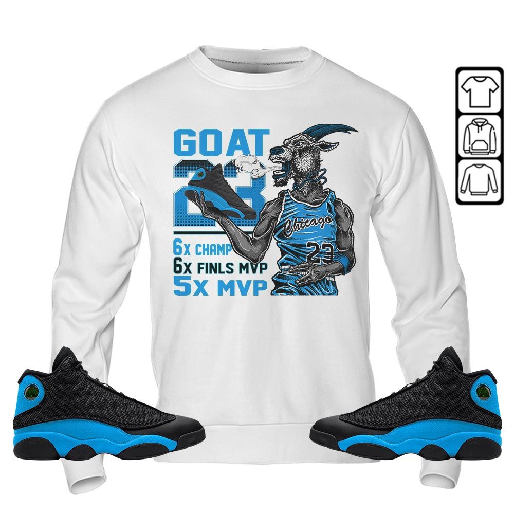 Goat MVP Sneaker Shirt Match Black University Blue 13s, Jordan 13 Black University Blue 2022 MKO Sweatshirt Goat MVP Sneaker Shirt Match Black University Blue 13s, Jordan 13 Black University Blue 2022 MKO Sweatshirt