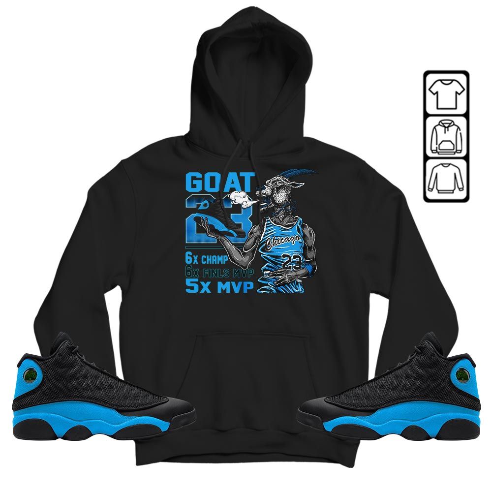 Goat MVP Sneaker Shirt Match Black University Blue 13s, Jordan 13 Black University Blue 2022 MKO Sweatshirt Goat MVP Sneaker Shirt Match Black University Blue 13s, Jordan 13 Black University Blue 2022 MKO Sweatshirt