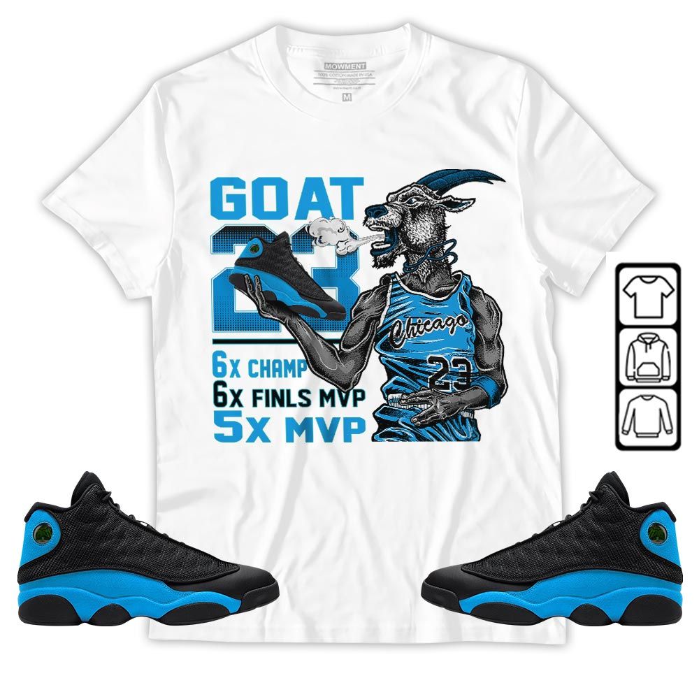 Goat MVP Sneaker Shirt Match Black University Blue 13s, Jordan 13 Black University Blue 2022 MKO T-Shirt Goat MVP Sneaker Shirt Match Black University Blue 13s, Jordan 13 Black University Blue 2022 MKO T-Shirt