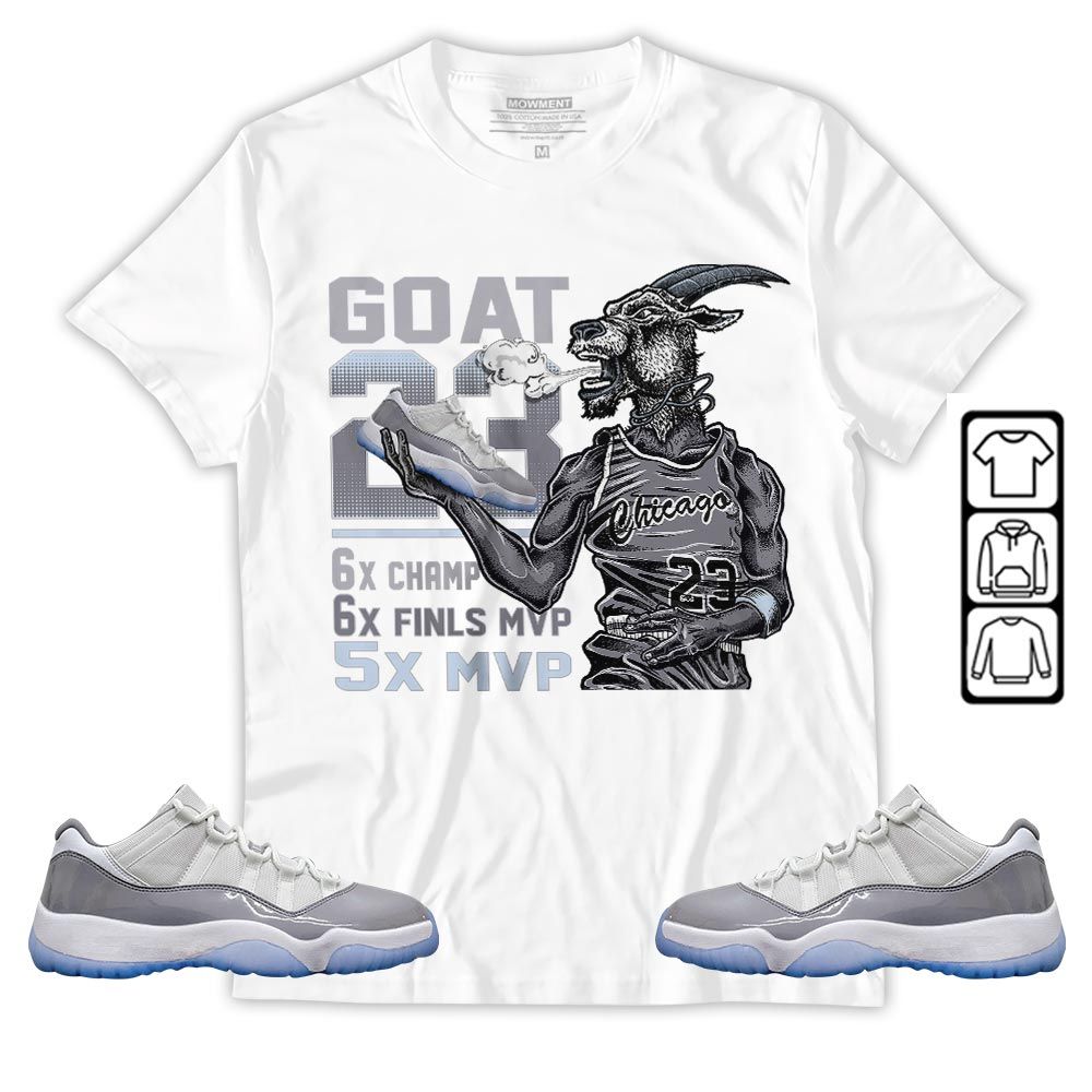 Goat MVP Sneaker Shirt Match Cement Grey 11s, Jordan 11 Low Cement Grey MKO T-Shirt Goat MVP Sneaker Shirt Match Cement Grey 11s, Jordan 11 Low Cement Grey MKO T-Shirt