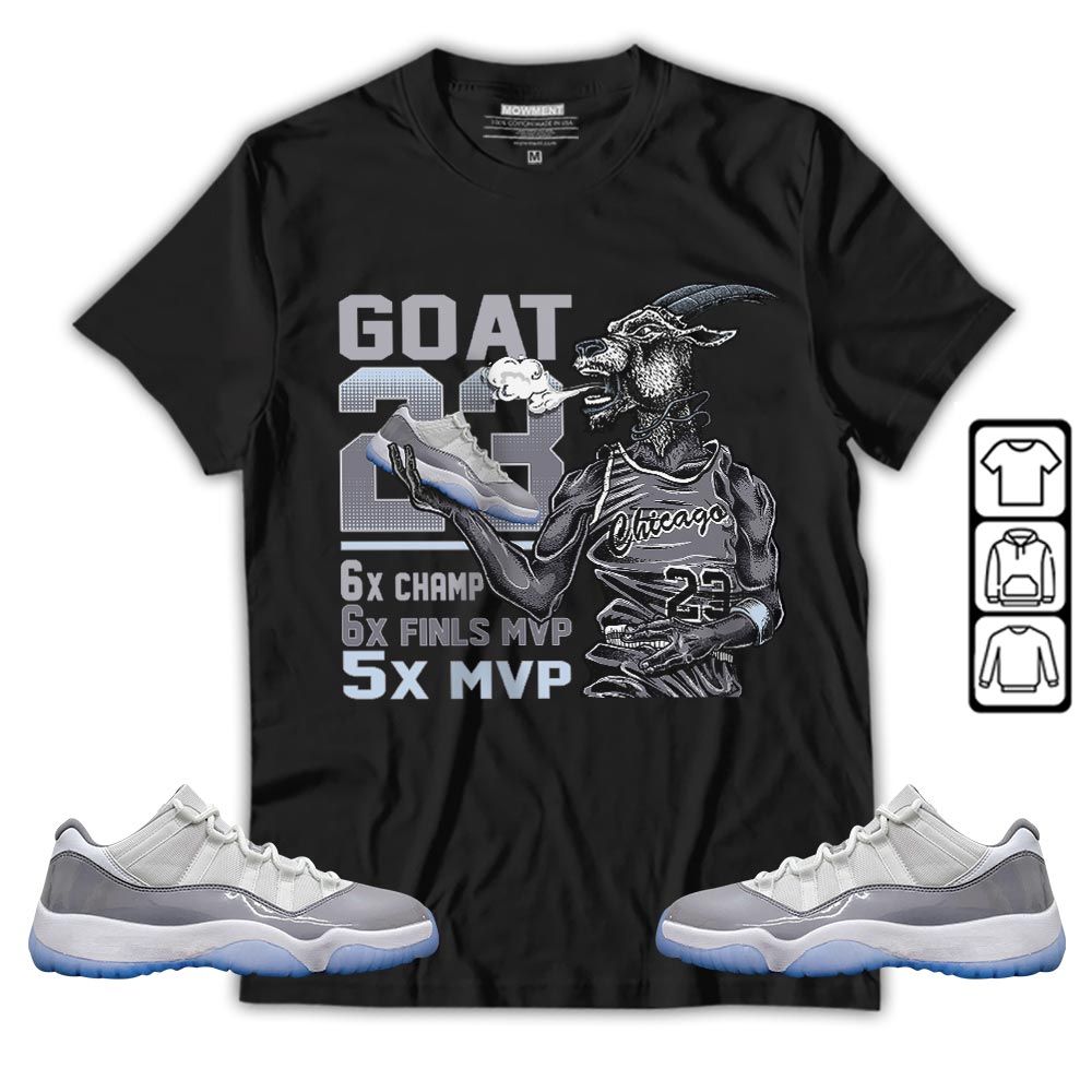 Goat MVP Sneaker Shirt Match Cement Grey 11s, Jordan 11 Low Cement Grey MKO T-Shirt