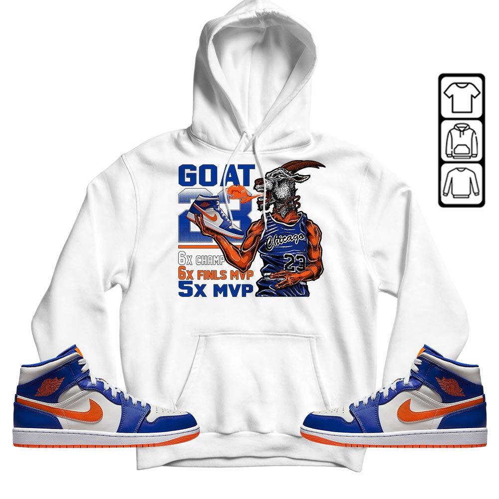 Goat MVP Sneaker Shirt Match Mid Knicks 1s, Jordan 1 Mid Knicks MKO T-Shirt Goat MVP Sneaker Shirt Match Mid Knicks 1s, Jordan 1 Mid Knicks MKO T-Shirt