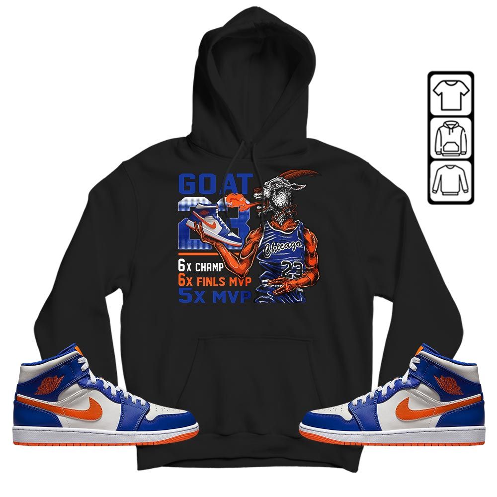 Goat MVP Sneaker Shirt Match Mid Knicks 1s, Jordan 1 Mid Knicks MKO T-Shirt Goat MVP Sneaker Shirt Match Mid Knicks 1s, Jordan 1 Mid Knicks MKO T-Shirt