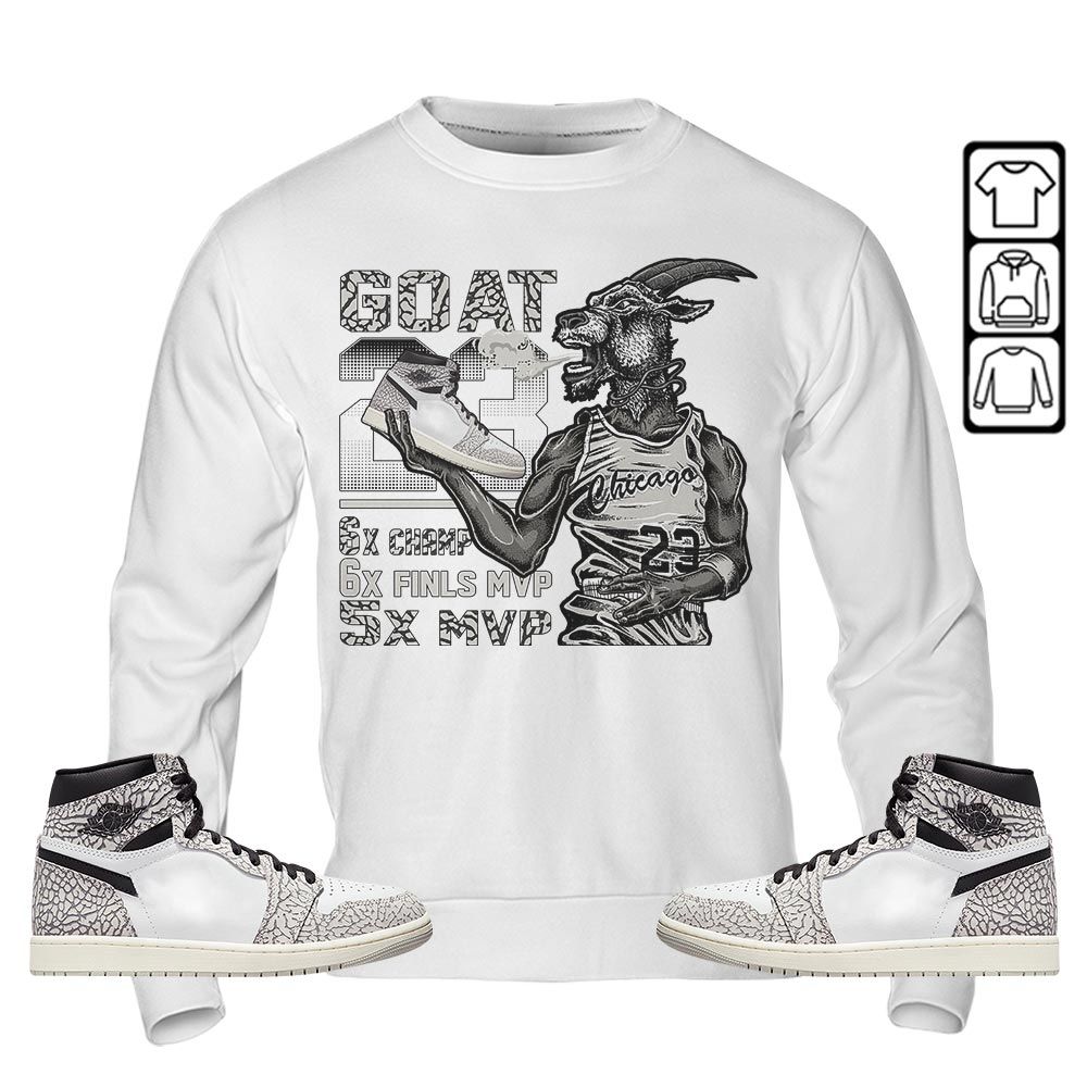 Goat MVP Sneaker Shirt Match OG Elephant 1s, Jordan 1 White Cement MKO T-Shirt Goat MVP Sneaker Shirt Match OG Elephant 1s, Jordan 1 White Cement MKO T-Shirt