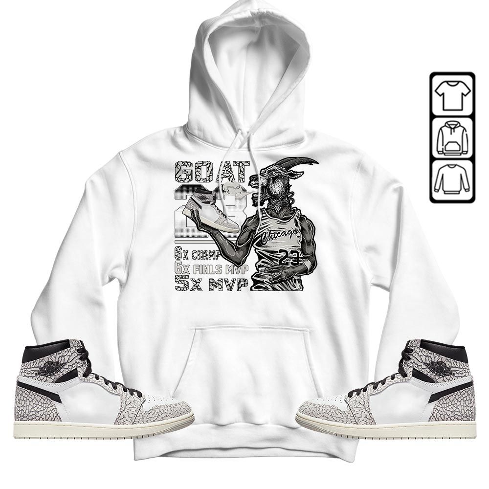 Goat MVP Sneaker Shirt Match OG Elephant 1s, Jordan 1 White Cement MKO T-Shirt Goat MVP Sneaker Shirt Match OG Elephant 1s, Jordan 1 White Cement MKO T-Shirt