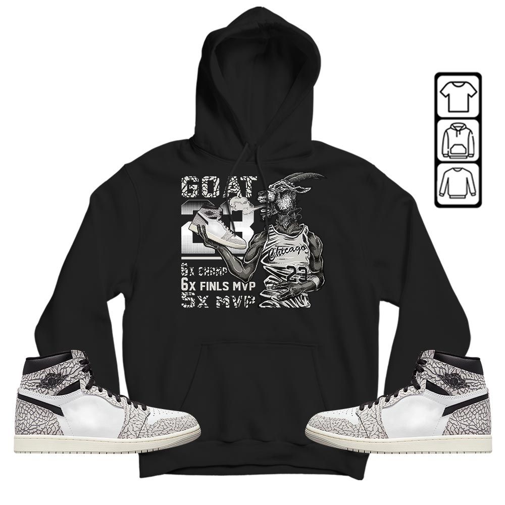 Goat MVP Sneaker Shirt Match OG Elephant 1s, Jordan 1 White Cement MKO T-Shirt Goat MVP Sneaker Shirt Match OG Elephant 1s, Jordan 1 White Cement MKO T-Shirt