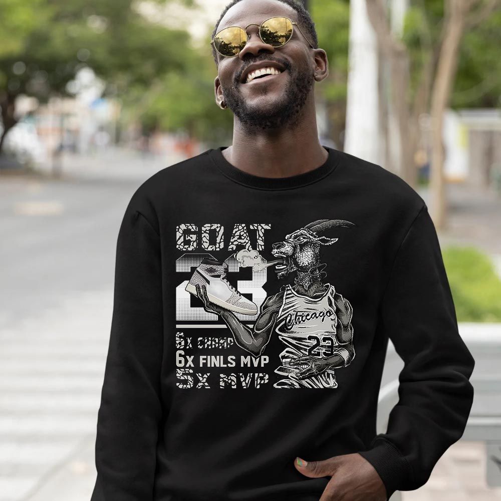 Goat MVP Sneaker Shirt Match OG Elephant 1s, Jordan 1 White Cement MKO T-Shirt Goat MVP Sneaker Shirt Match OG Elephant 1s, Jordan 1 White Cement MKO T-Shirt