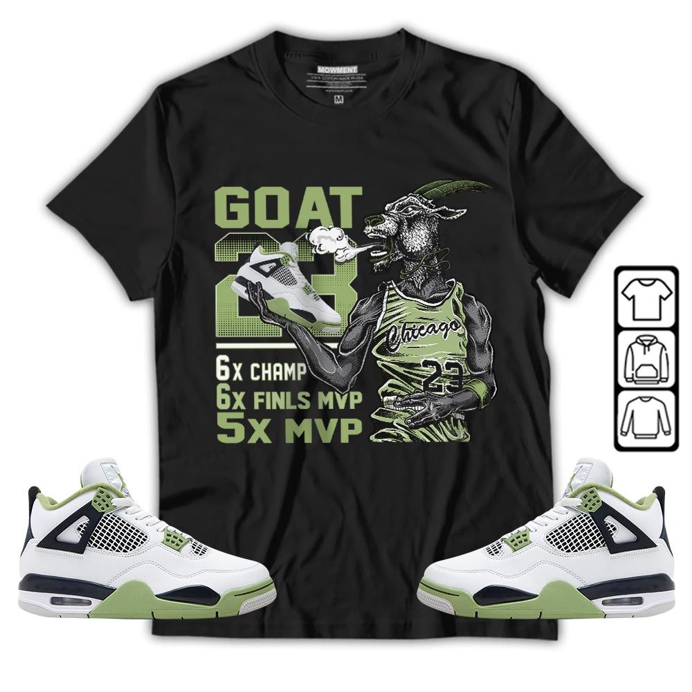 Goat MVP Sneaker Shirt Match Retro Oil Green 4s, Jordan 4 Oil Green MKO T-Shirt