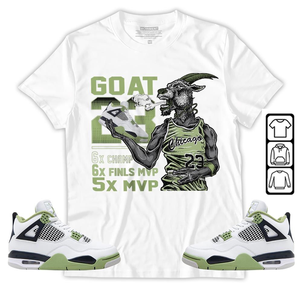 Goat MVP Sneaker Shirt Match Retro Oil Green 4s, Jordan 4 Oil Green MKO T-Shirt Goat MVP Sneaker Shirt Match Retro Oil Green 4s, Jordan 4 Oil Green MKO T-Shirt