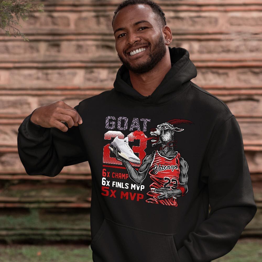 Goat MVP Sneaker Shirt Match White Cement 3s, Jordan Retro 3 White Cement MKO T-Shirt Goat MVP Sneaker Shirt Match White Cement 3s, Jordan Retro 3 White Cement MKO T-Shirt