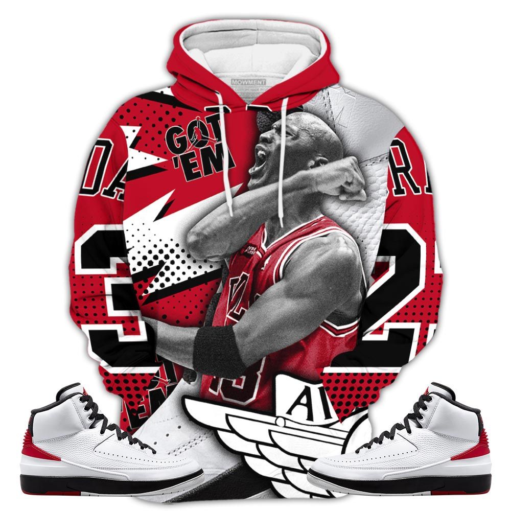Goat Number 23 Sneaker Shirt Match 2 Chicago Varsity Red, Jordan Retro 2 Chicago Hoodie Sweatshirt Tee All Over Print MKO Shirt
