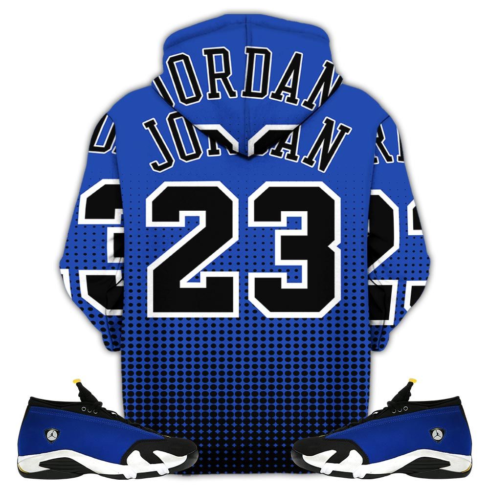 Goat Number 23 Sneaker Shirt Match 2023 Blue Laney 14S, Jordan 14 Laney Hoodie Sweatshirt Tee All Over Print MKO Shirt