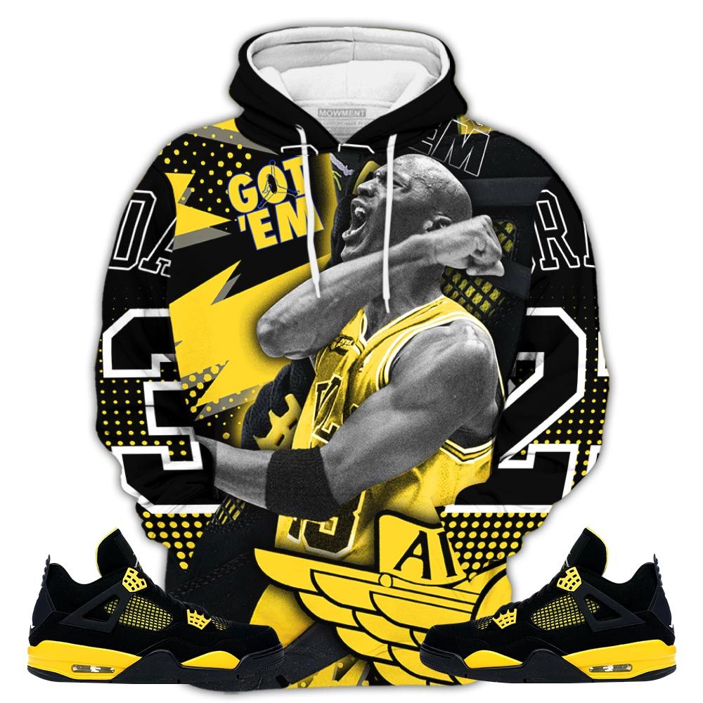 Goat Number 23 Sneaker Shirt Match 2023 Thunder 4S, Jordan Retro 4 Thunder Hoodie Sweatshirt Tee All Over Print MKO Shirt Goat Number 23 Sneaker Shirt Match 2023 Thunder 4S, Jordan Retro 4 Thunder Hoodie Sweatshirt Tee All Over Print MKO Shirt