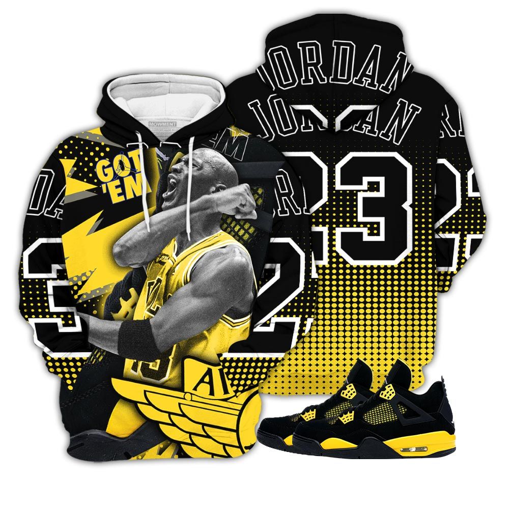 Goat Number 23 Sneaker Shirt Match 2023 Thunder 4S, Jordan Retro 4 Thunder Hoodie Sweatshirt Tee All Over Print MKO Shirt Goat Number 23 Sneaker Shirt Match 2023 Thunder 4S, Jordan Retro 4 Thunder Hoodie Sweatshirt Tee All Over Print MKO Shirt