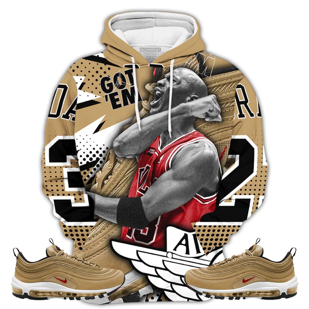 Goat Number 23 Sneaker Shirt Match Air Max 97 Metallic Gold, Air Max 97 Gold Bullet Hoodie Sweatshirt Tee All Over Print MKO Shirt Goat Number 23 Sneaker Shirt Match Air Max 97 Metallic Gold, Air Max 97 Gold Bullet Hoodie Sweatshirt Tee All Over Print MKO Shirt