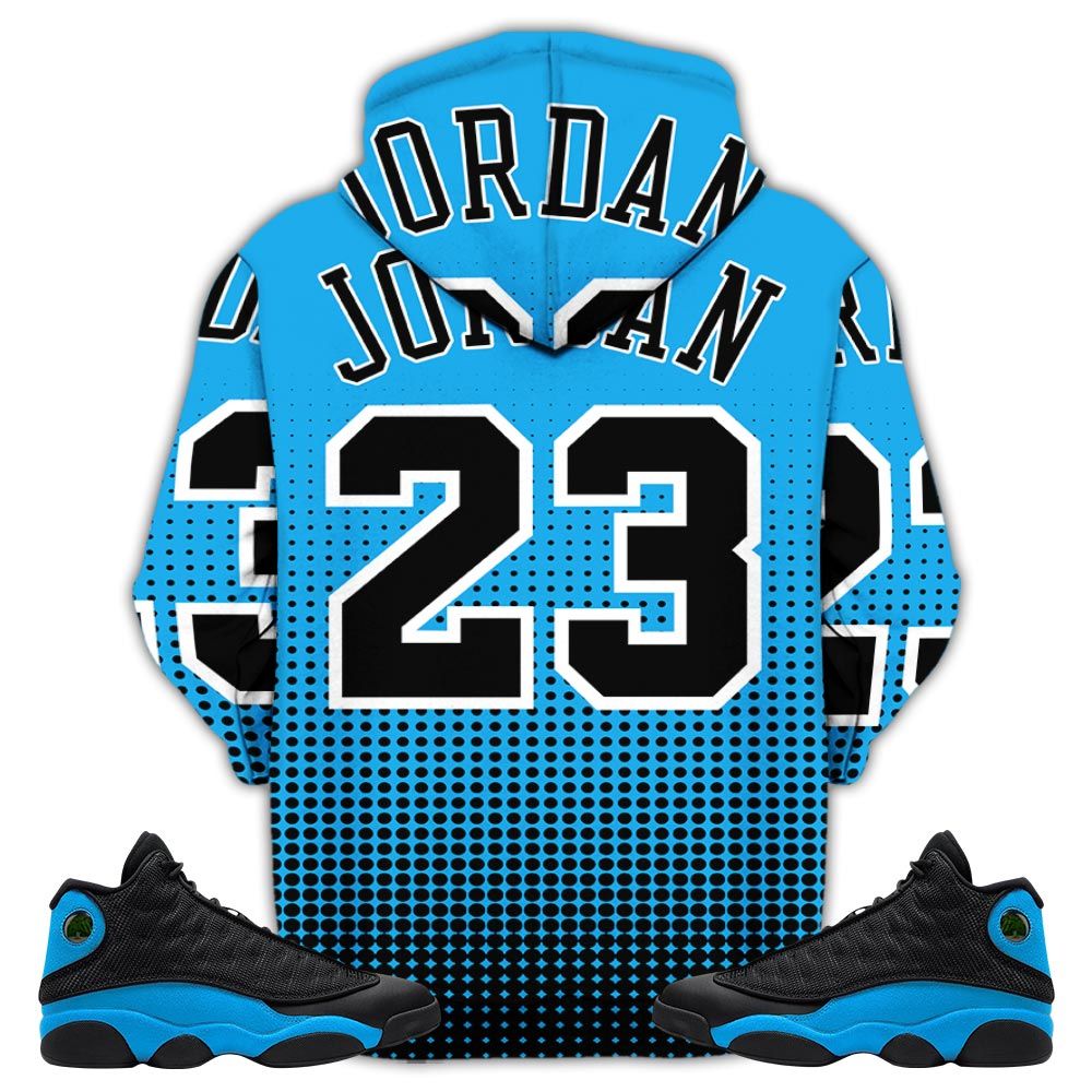 Goat Number 23 Sneaker Shirt Match Black University Blue 13S, Jordan 13 Black University Blue 2022 Hoodie Sweatshirt Tee All Over Print MKO Shirt