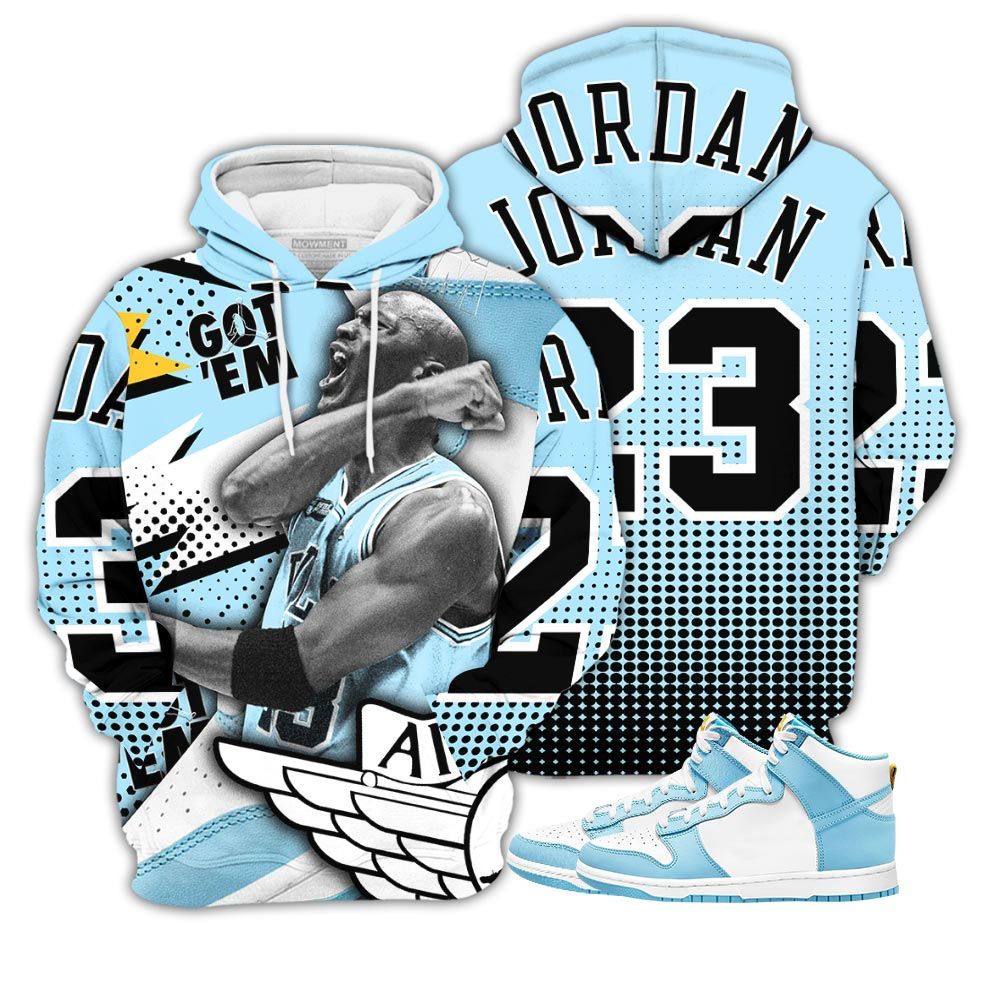 Goat Number 23 Sneaker Shirt Match Dunk High Blue Chill, Dunk High Homer Simpson Hoodie Sweatshirt Tee All Over Print MKO Shirt