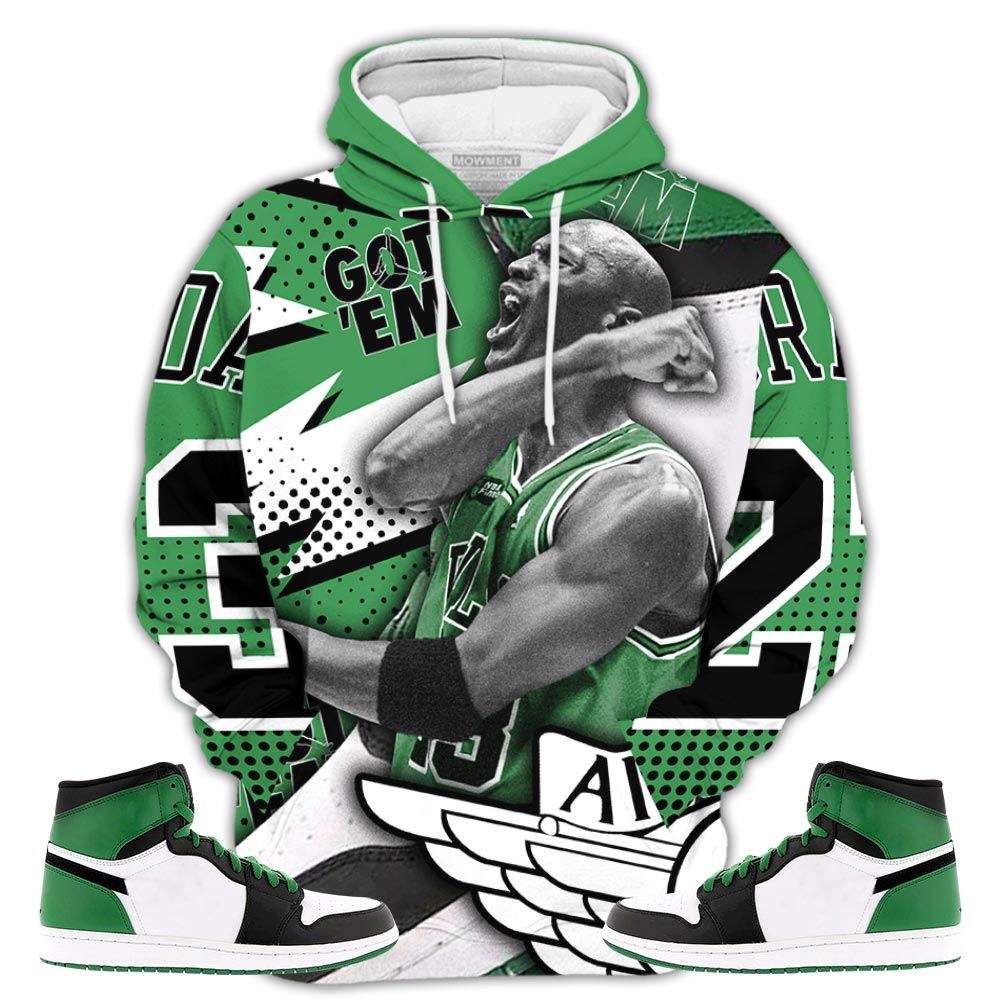 Goat Number 23 Sneaker Shirt Match Lucky Green 1S, Jordan 1 High Og Celtics Hoodie Sweatshirt Tee All Over Print MKO Shirt Goat Number 23 Sneaker Shirt Match Lucky Green 1S, Jordan 1 High Og Celtics Hoodie Sweatshirt Tee All Over Print MKO Shirt