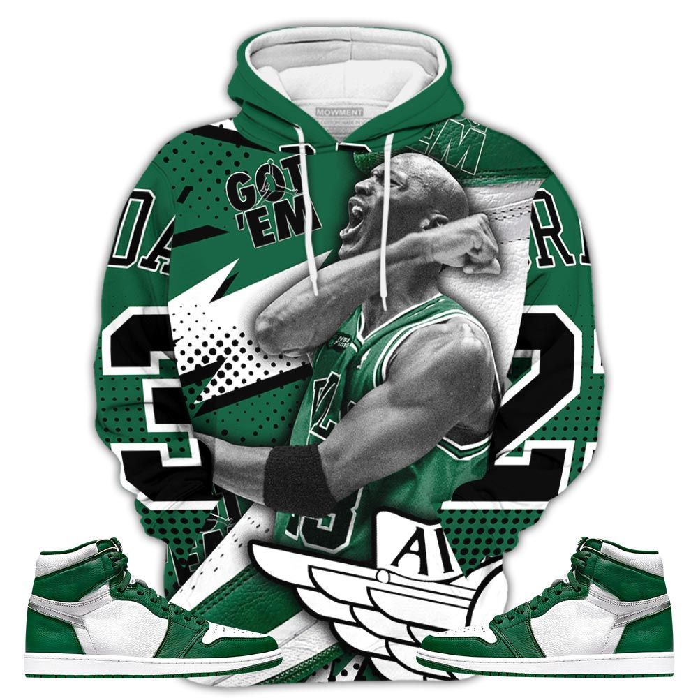 Goat Number 23 Sneaker Shirt Match Og Gorge Green 1S, Jordan 1 Retro High Gorge Green Hoodie Sweatshirt Tee All Over Print MKO Shirt