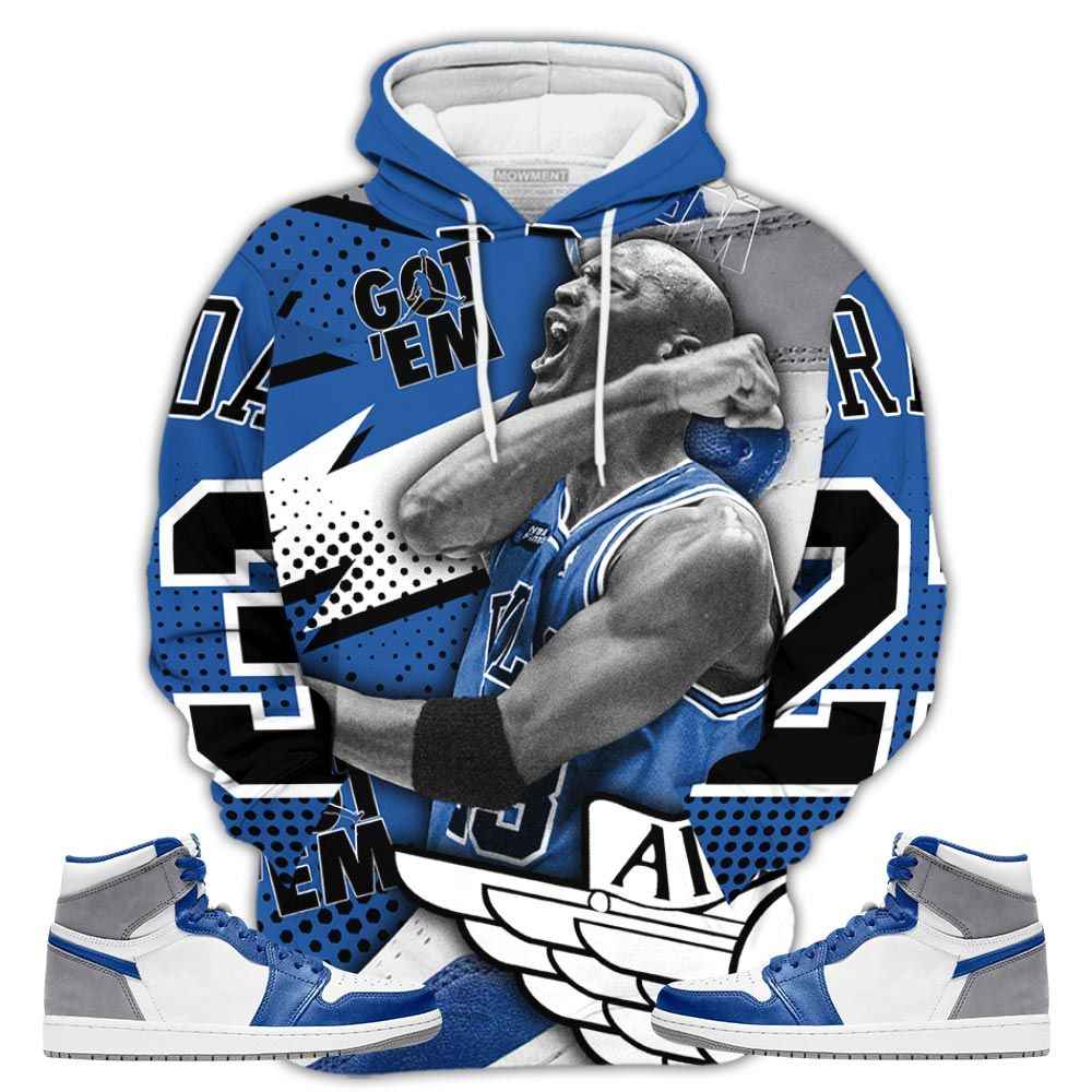 Goat Number 23 Sneaker Shirt Match True Blue 1S, Jordan 1 High Og True Blue Hoodie Sweatshirt Tee All Over Print MKO Shirt