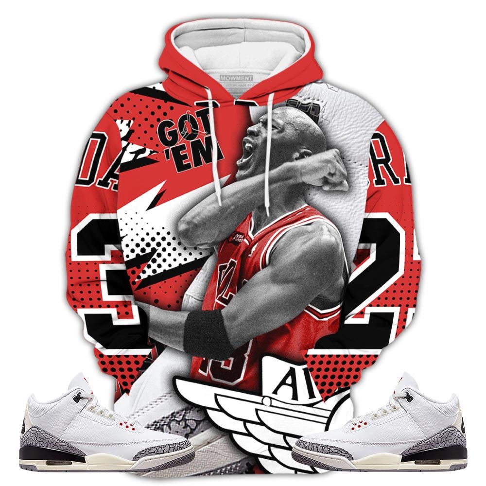Goat Number 23 Sneaker Shirt Match White Cement 3S, Jordan Retro 3 White Cement Hoodie Sweatshirt Tee All Over Print MKO Shirt