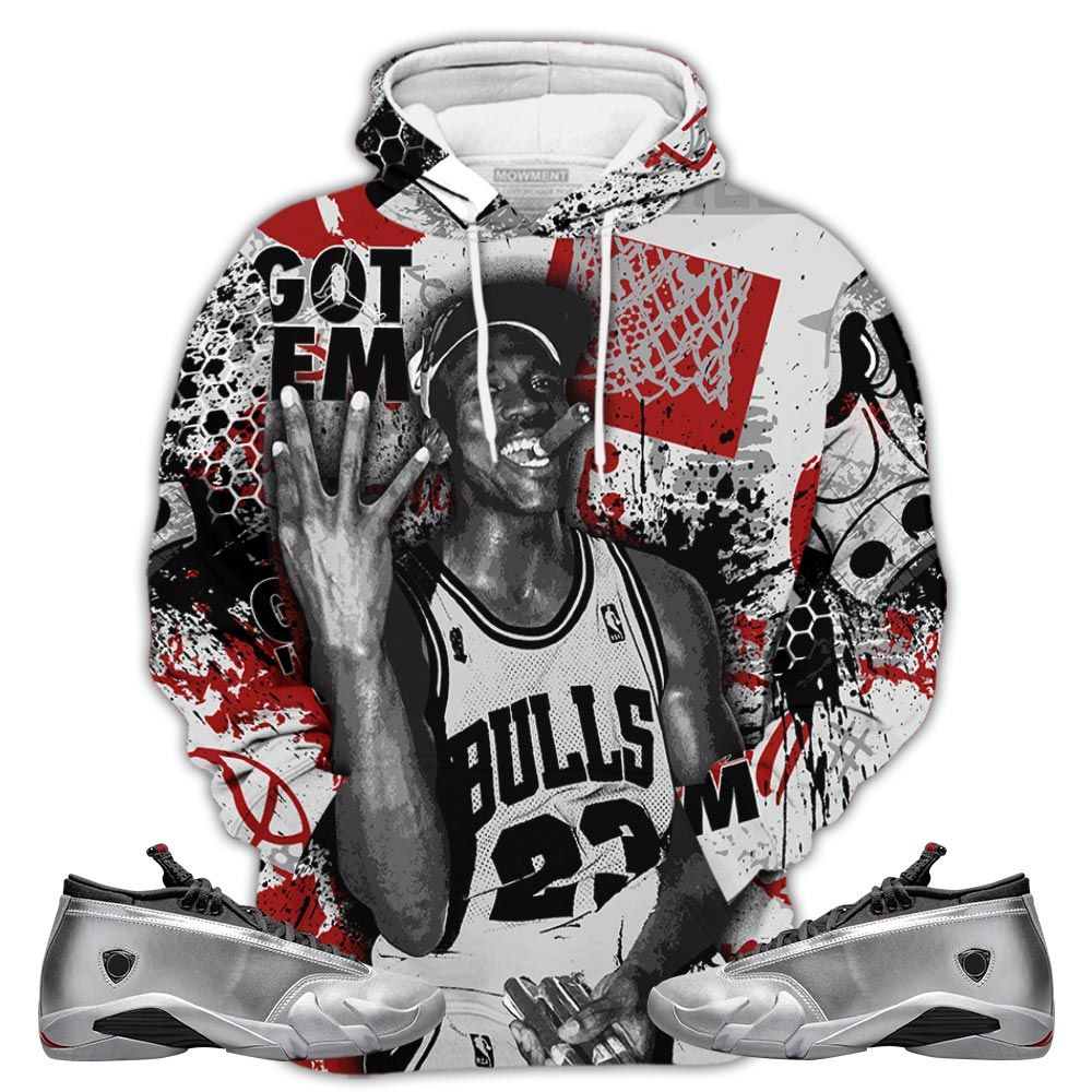 Got Em Basketball Sneaker Shirt Match 14 Low Metallic Silver, Jordan 14 Metallic Silver Hoodie Sweatshirt Tee All Over Print MKO Shirt Got Em Basketball Sneaker Shirt Match 14 Low Metallic Silver, Jordan 14 Metallic Silver Hoodie Sweatshirt Tee All Over Print MKO Shirt
