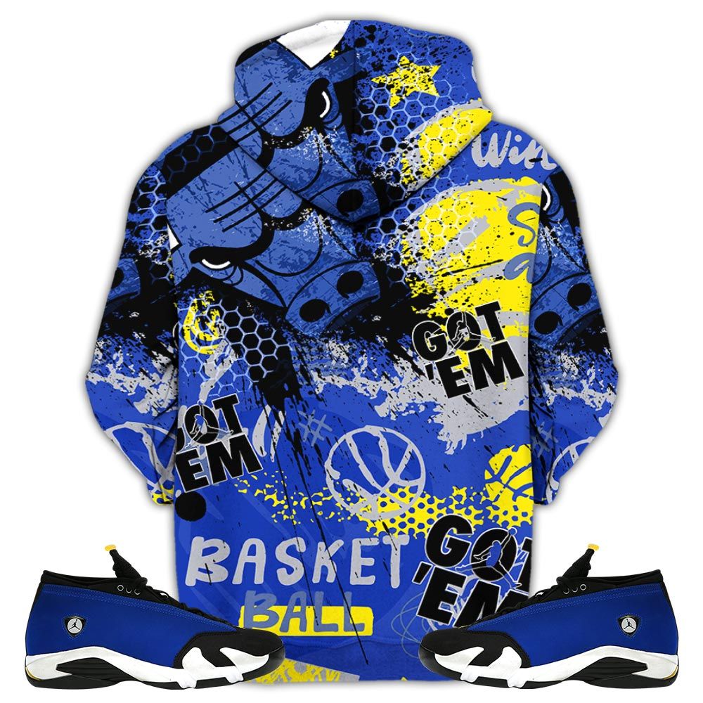 Got Em Basketball Sneaker Shirt Match 2023 Blue Laney 14S, Jordan 14 Laney Hoodie Sweatshirt Tee All Over Print MKO Shirt