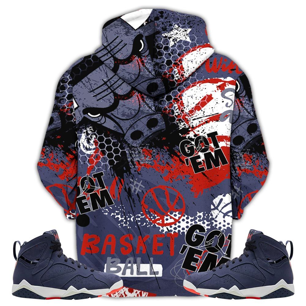 Got Em Basketball Sneaker Shirt Match 7 Neutral Indigo, Jordan 7 Quai 54 Hoodie Sweatshirt Tee All Over Print MKO Shirt