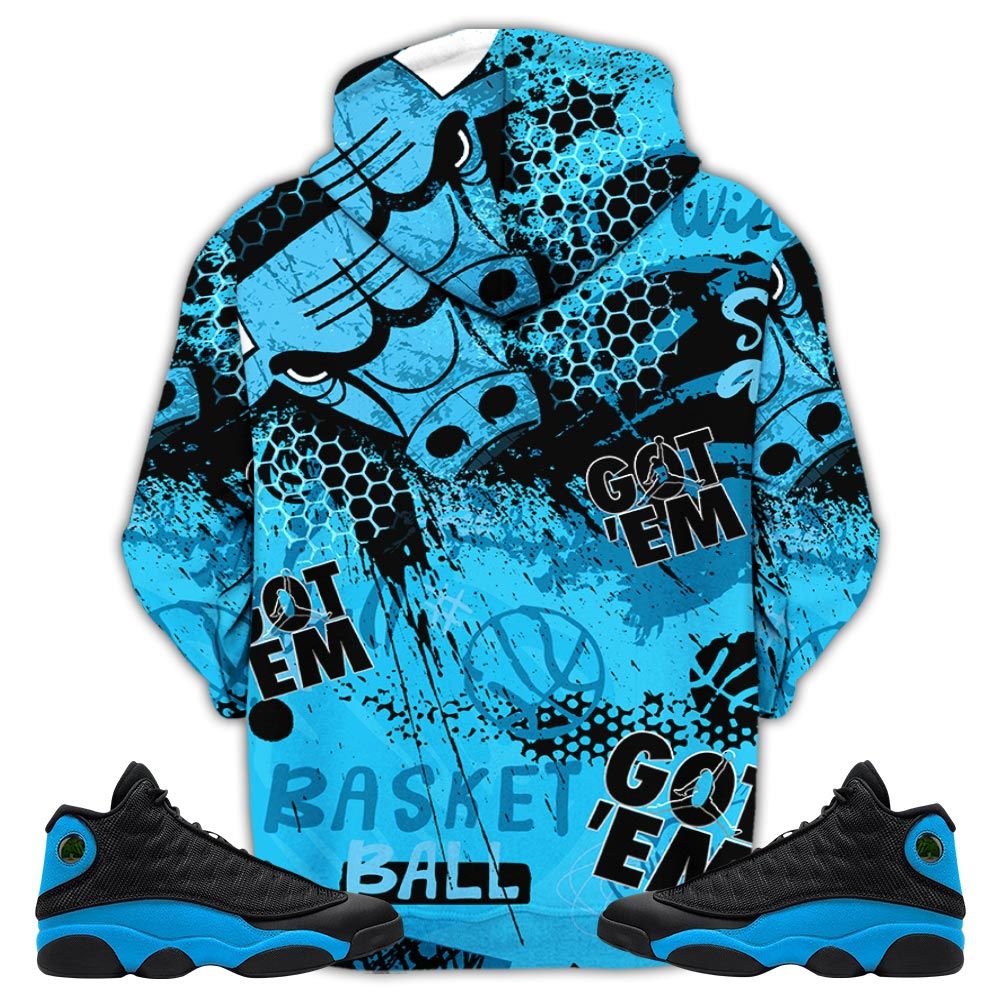 Got Em Basketball Sneaker Shirt Match Black University Blue 13S, Jordan 13 Black University Blue 2022 Hoodie Sweatshirt Tee All Over Print MKO Shirt