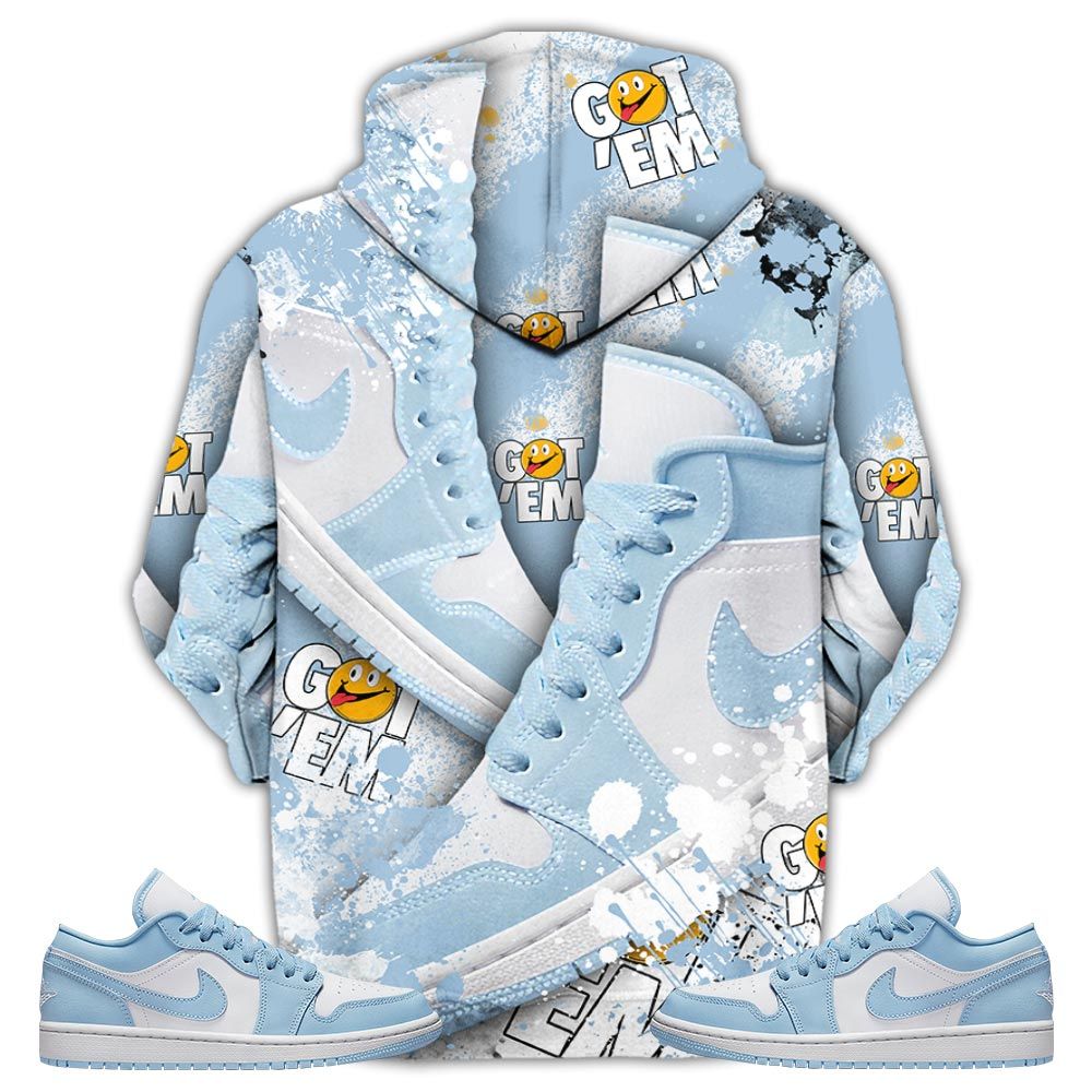 Got Em Jordan Drip Sneaker Shirt Match 1 Low Gets Icy, Jordan 1 Low Ice Blue Hoodie Sweatshirt Tee All Over Print MKO Shirt