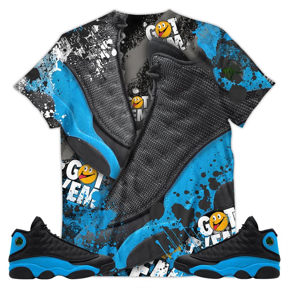 Got Em Jordan Drip Sneaker Shirt Match Black University Blue 13S, Jordan 13 Black University Blue 2022 Hoodie Sweatshirt Tee All Over Print MKO Shirt