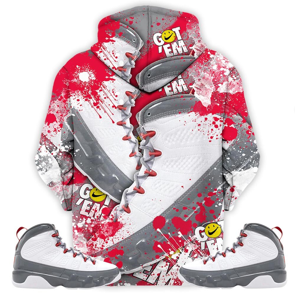 Got Em Jordan Drip Sneaker Shirt Match Fire Red 9S, Jordan 9 Retro Fire Red Hoodie Sweatshirt Tee All Over Print MKO Shirt