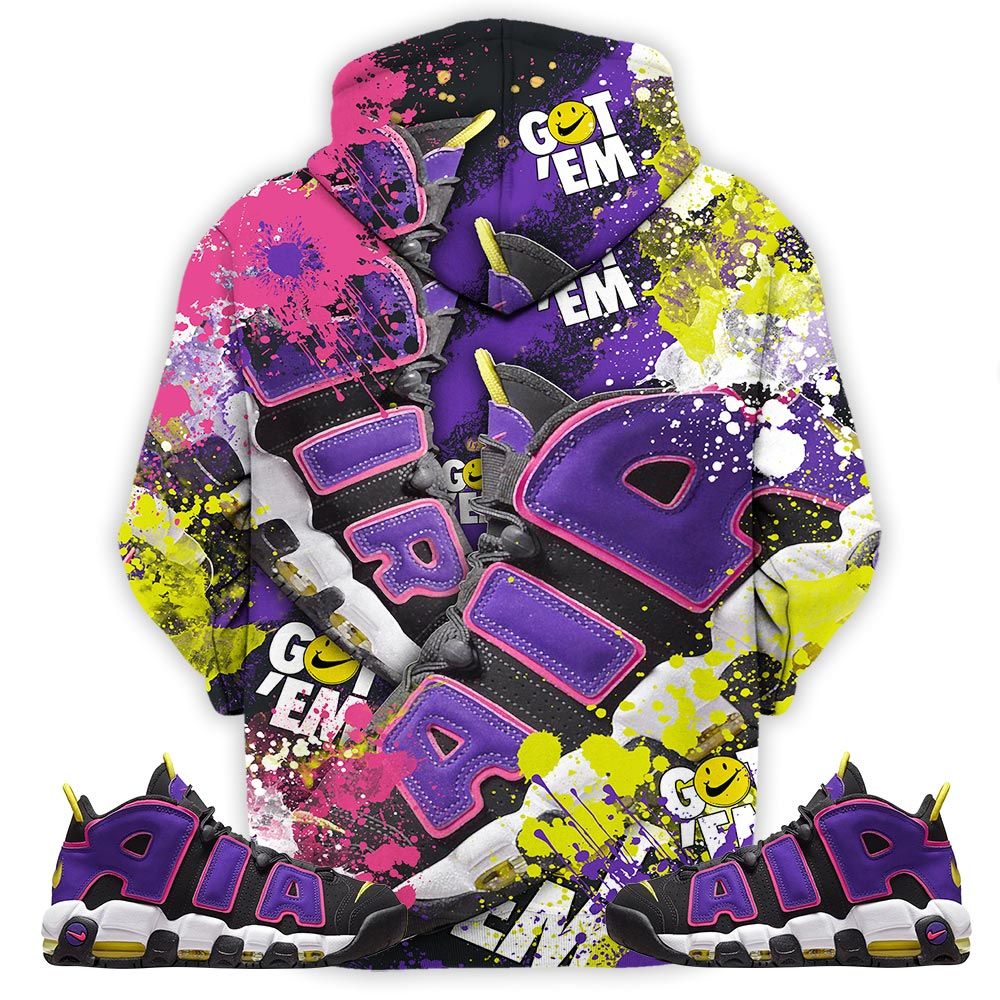 Got Em Jordan Drip Sneaker Shirt Match Uptempo Black Multi Color, Air More Uptempo Black Court Purple Hoodie Sweatshirt Tee All Over Print MKO Shirt