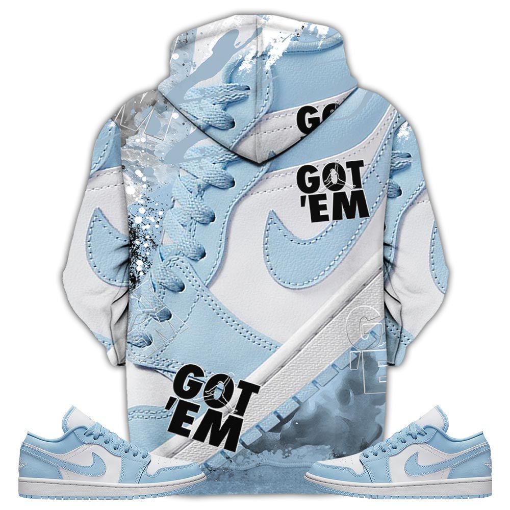 Got Em Shoes Goat Sneaker Shirt Match 1 Low Gets Icy, Jordan 1 Low Ice Blue Hoodie Sweatshirt Tee All Over Print MKO Shirt