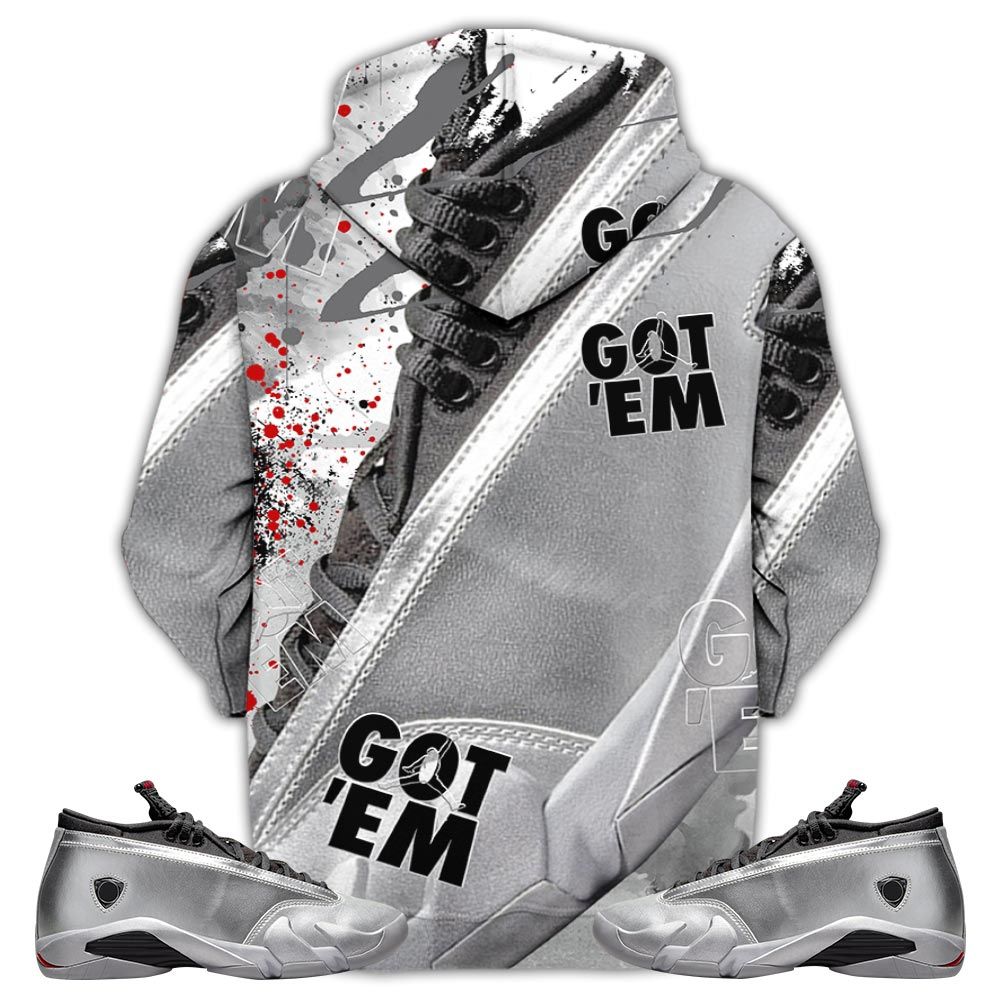 Got Em Shoes Goat Sneaker Shirt Match 14 Low Metallic Silver, Jordan 14 Metallic Silver Hoodie Sweatshirt Tee All Over Print MKO Shirt