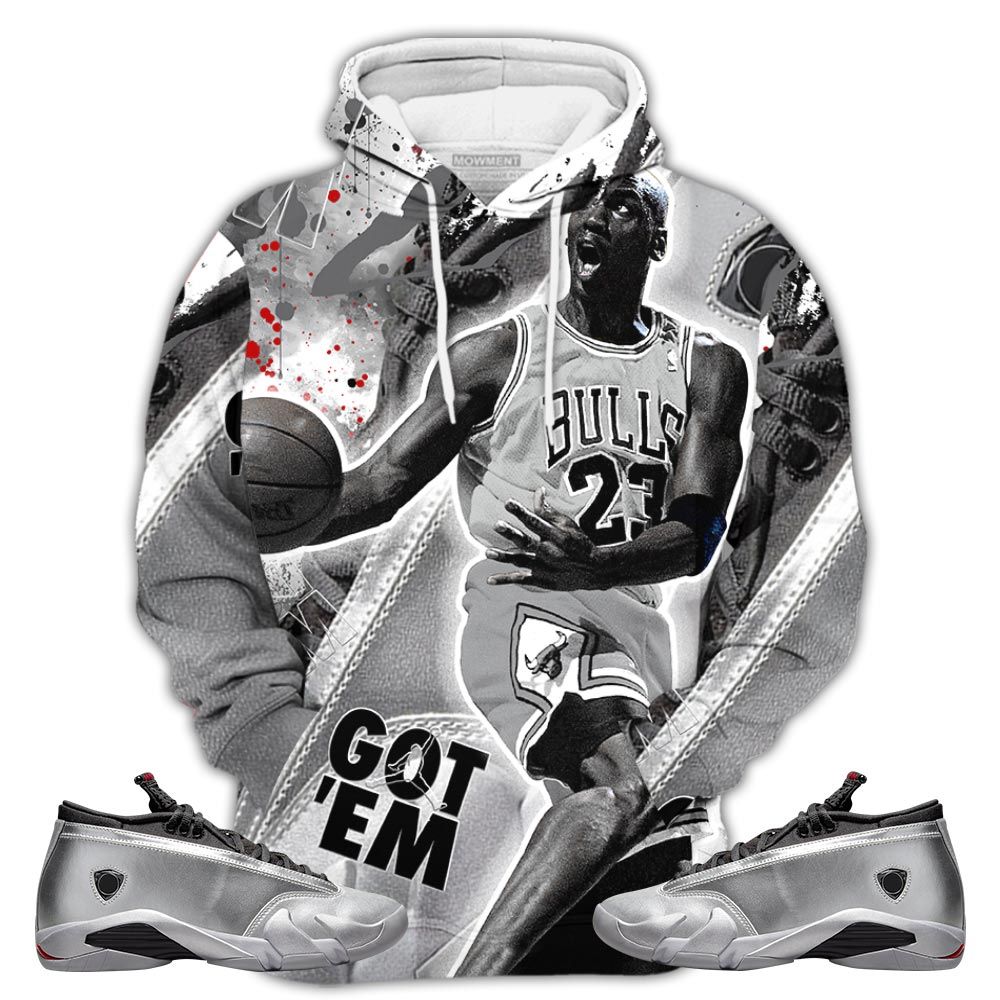 Got Em Shoes Goat Sneaker Shirt Match 14 Low Metallic Silver, Jordan 14 Metallic Silver Hoodie Sweatshirt Tee All Over Print MKO Shirt
