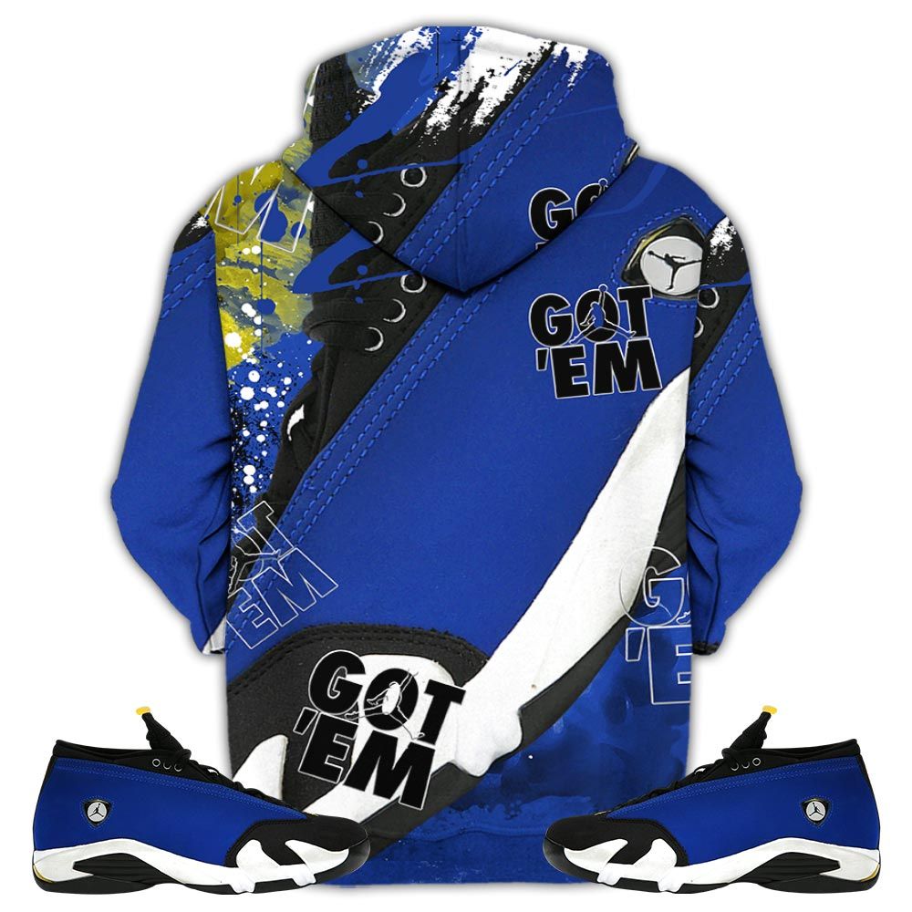 Got Em Shoes Goat Sneaker Shirt Match 2023 Blue Laney 14S, Jordan 14 Laney Hoodie Sweatshirt Tee All Over Print MKO Shirt