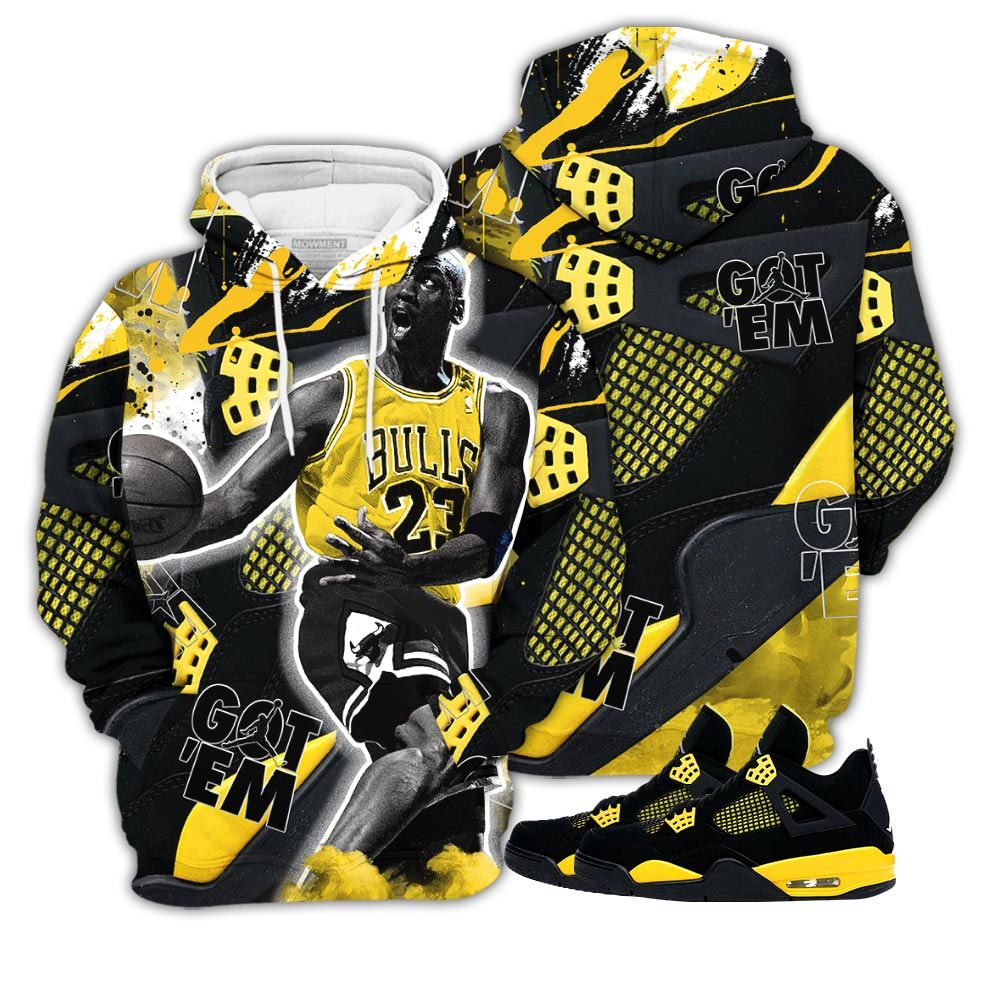Got Em Shoes Goat Sneaker Shirt Match 2023 Thunder 4S, Jordan Retro 4 Thunder Hoodie Sweatshirt Tee All Over Print MKO Shirt Got Em Shoes Goat Sneaker Shirt Match 2023 Thunder 4S, Jordan Retro 4 Thunder Hoodie Sweatshirt Tee All Over Print MKO Shirt