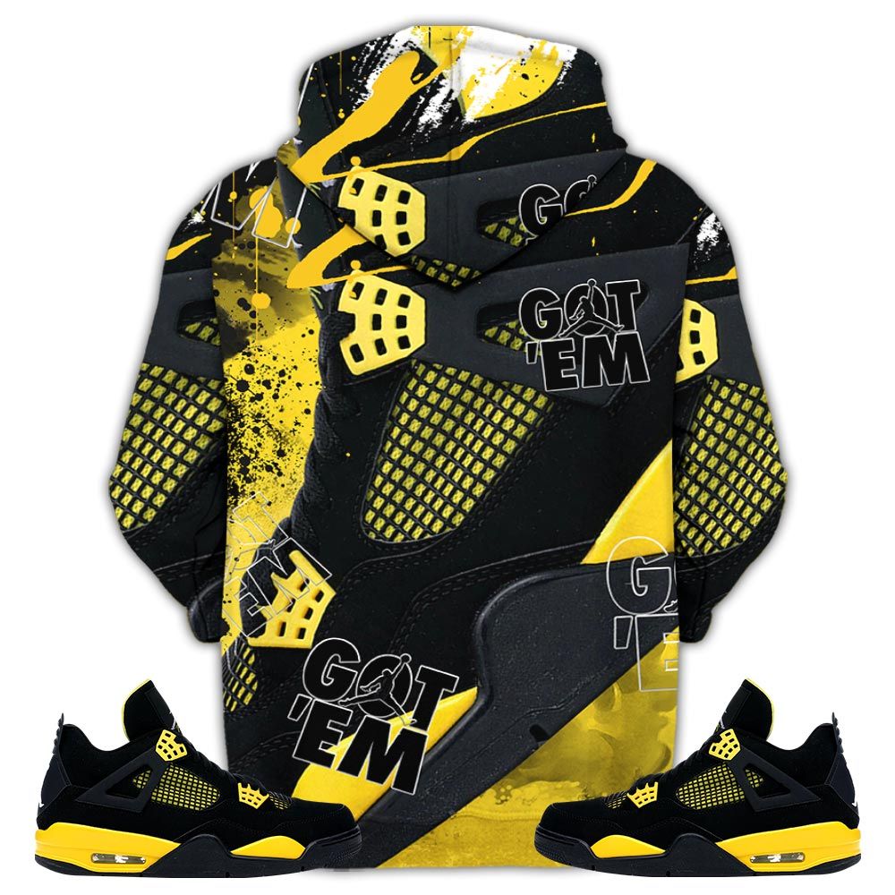 Got Em Shoes Goat Sneaker Shirt Match 2023 Thunder 4S, Jordan Retro 4 Thunder Hoodie Sweatshirt Tee All Over Print MKO Shirt