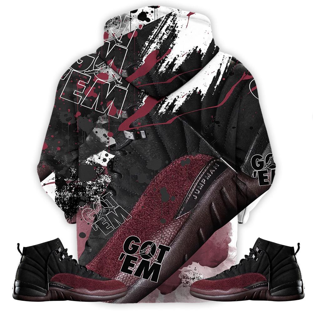 Got Em Shoes Goat Sneaker Shirt Match Burgundy Crush 12S, Jordan 12 A Ma Maniere Hoodie Sweatshirt Tee All Over Print MKO Shirt