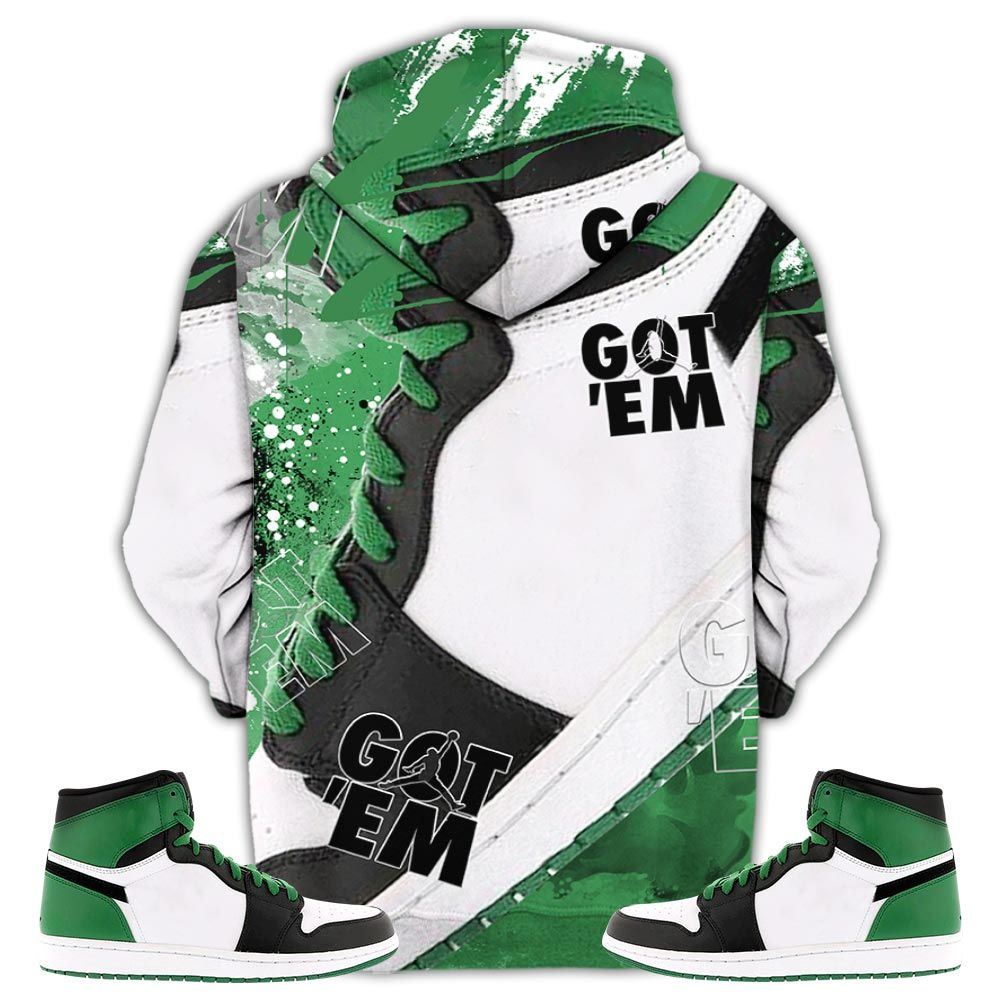 Got Em Shoes Goat Sneaker Shirt Match Lucky Green 1S, Jordan 1 High Og Celtics Hoodie Sweatshirt Tee All Over Print MKO Shirt