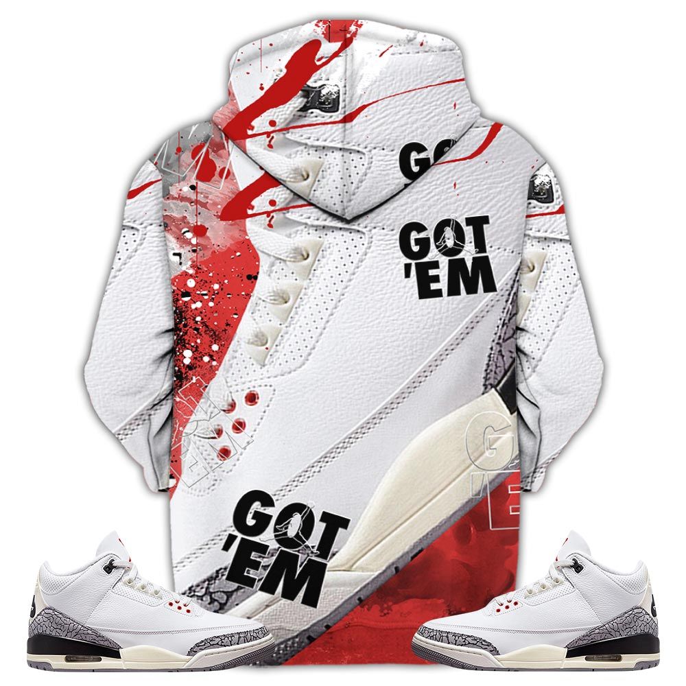Got Em Shoes Goat Sneaker Shirt Match White Cement 3S, Jordan Retro 3 White Cement Hoodie Sweatshirt Tee All Over Print MKO Shirt