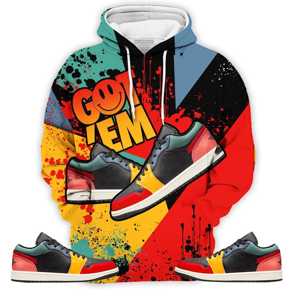 Got Em Shoes Smile Sneaker Shirt Match 1 Se Black Multi Color, Jordan 1 Low Black Fire Red Taxi Hoodie Sweatshirt Tee All Over Print MKO Shirt