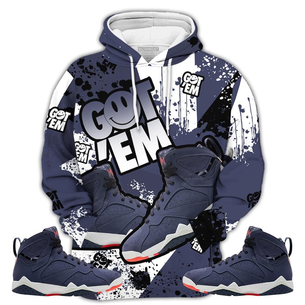 Got Em Shoes Smile Sneaker Shirt Match 7 Neutral Indigo, Jordan 7 Quai 54 Hoodie Sweatshirt Tee All Over Print MKO Shirt