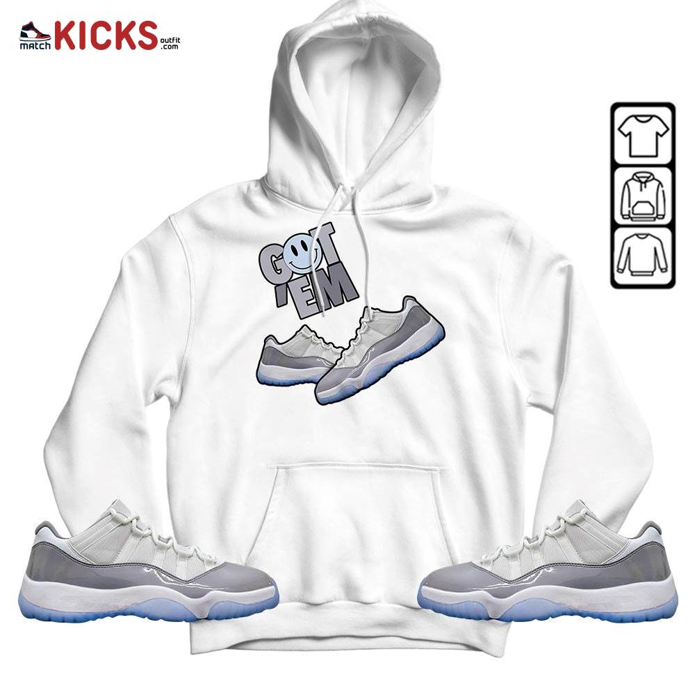 Got Em Shoes Smile Sneaker Shirt Match Cement Grey 11s, Jordan 11 Low Cement Grey MKO Sweatshirt Got Em Shoes Smile Sneaker Shirt Match Cement Grey 11s, Jordan 11 Low Cement Grey MKO Sweatshirt