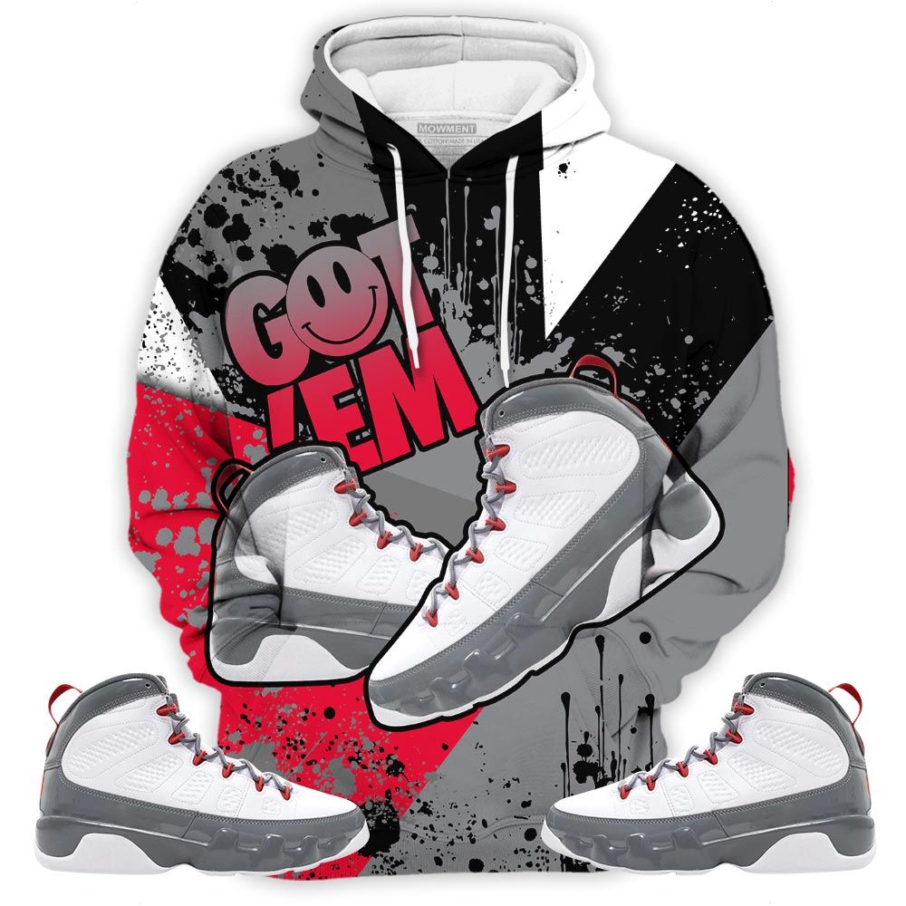 Got Em Shoes Smile Sneaker Shirt Match Grey Fire Red 9S, Jordan 9 Retro Fire Red Hoodie Sweatshirt Tee All Over Print MKO Shirt